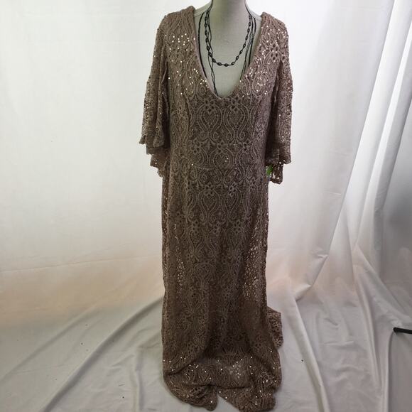 Blu Sage Sequin Gown Taupe 12 - Picture 2 of 16
